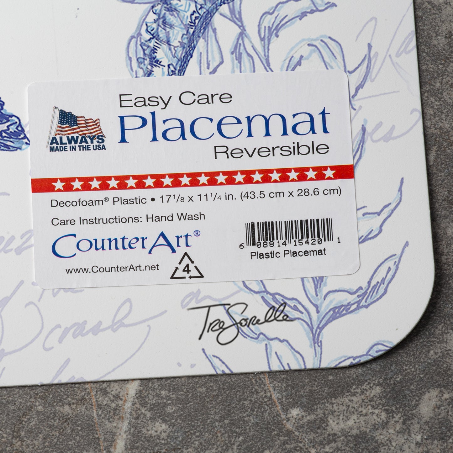 CounterArt Coastal Sketch 4 Pack Reversible Easy Care Flexible Placemats Made in the USA