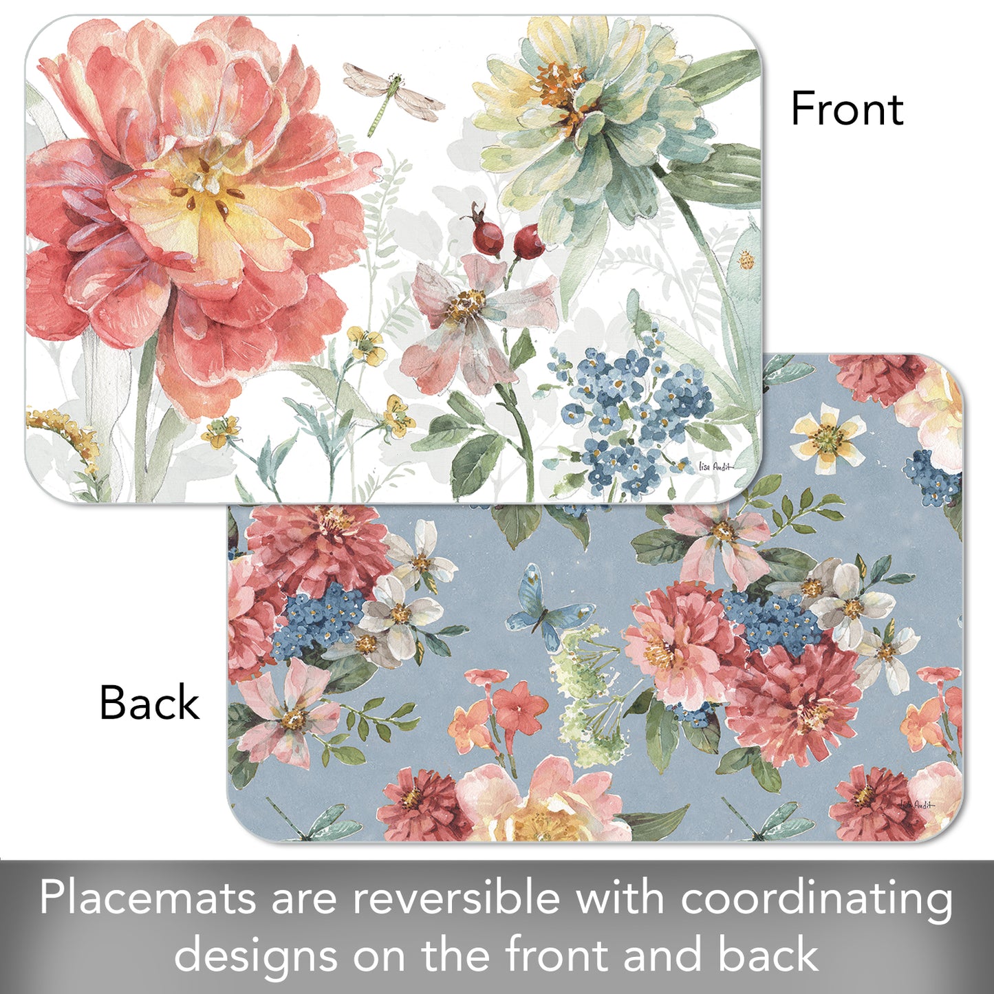 CounterArt Spring Meadow 4 Pack Reversible Easy Care Flexible Placemats Made in the USA
