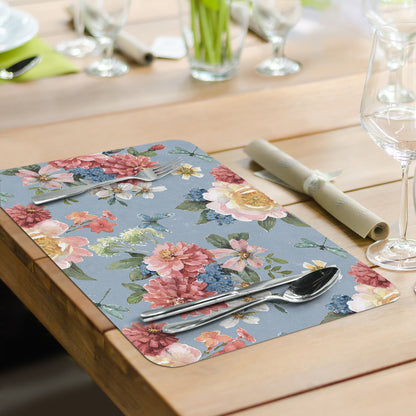 CounterArt Spring Meadow Floral 4 Pack Reversible Easy Care Flexible Plastic Placemat Made in The USA BPA Free Easily Wipes Clean