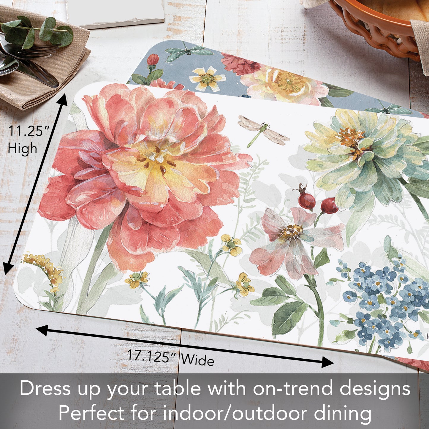 CounterArt Spring Meadow 4 Pack Reversible Easy Care Flexible Placemats Made in the USA