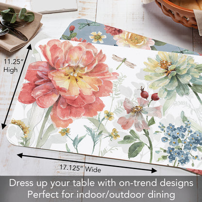 CounterArt Spring Meadow 4 Pack Reversible Easy Care Flexible Placemats Made in the USA