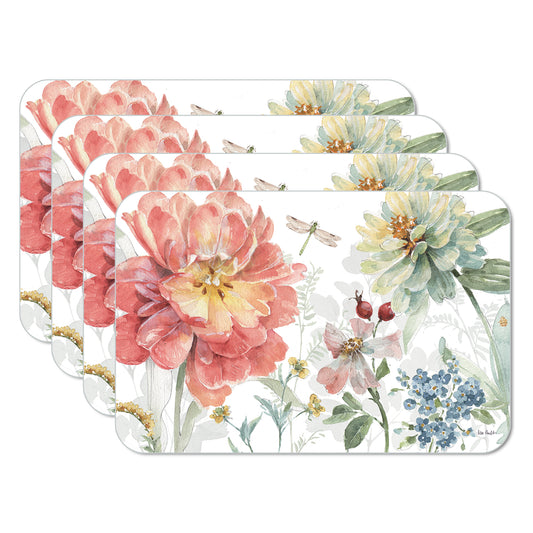 CounterArt Spring Meadow 4 Pack Reversible Easy Care Flexible Placemats Made in the USA