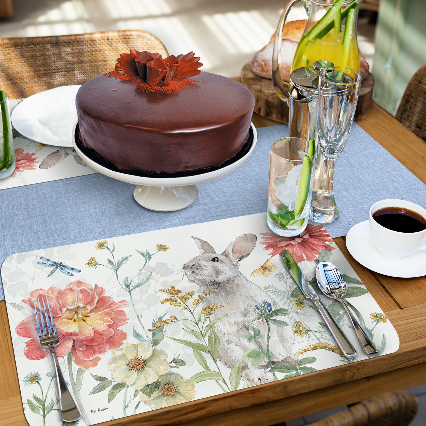 CounterArt Spring Meadow Bunny 4 Pack Reversible Easy Care Flexible Placemats Made in the USA (Copy)