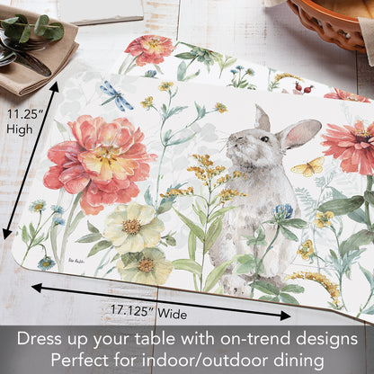 CounterArt Spring Meadow Bunny 4 Pack Reversible Easy Care Flexible Placemats Made in the USA (Copy)