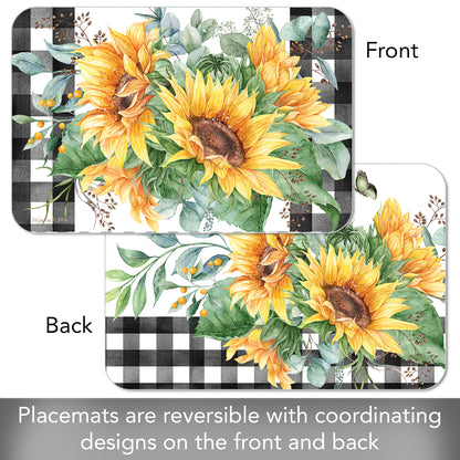 CounterArt Sunflower Fields Reversible Easy Care Flexible Placemats 4 Pack Made in the USA