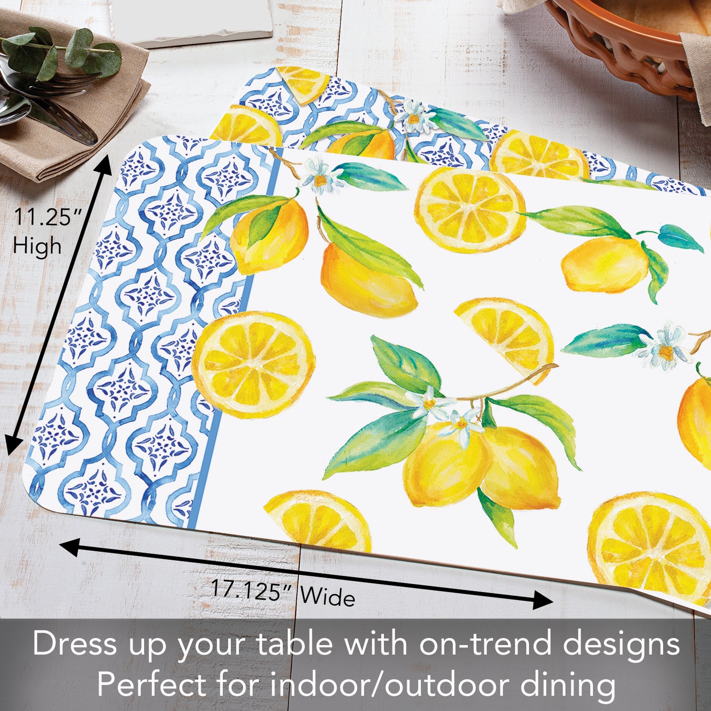 CounterArt Lovely Lemons 4 Pack Reversible Easy Care Flexible Placemats Made in the USA