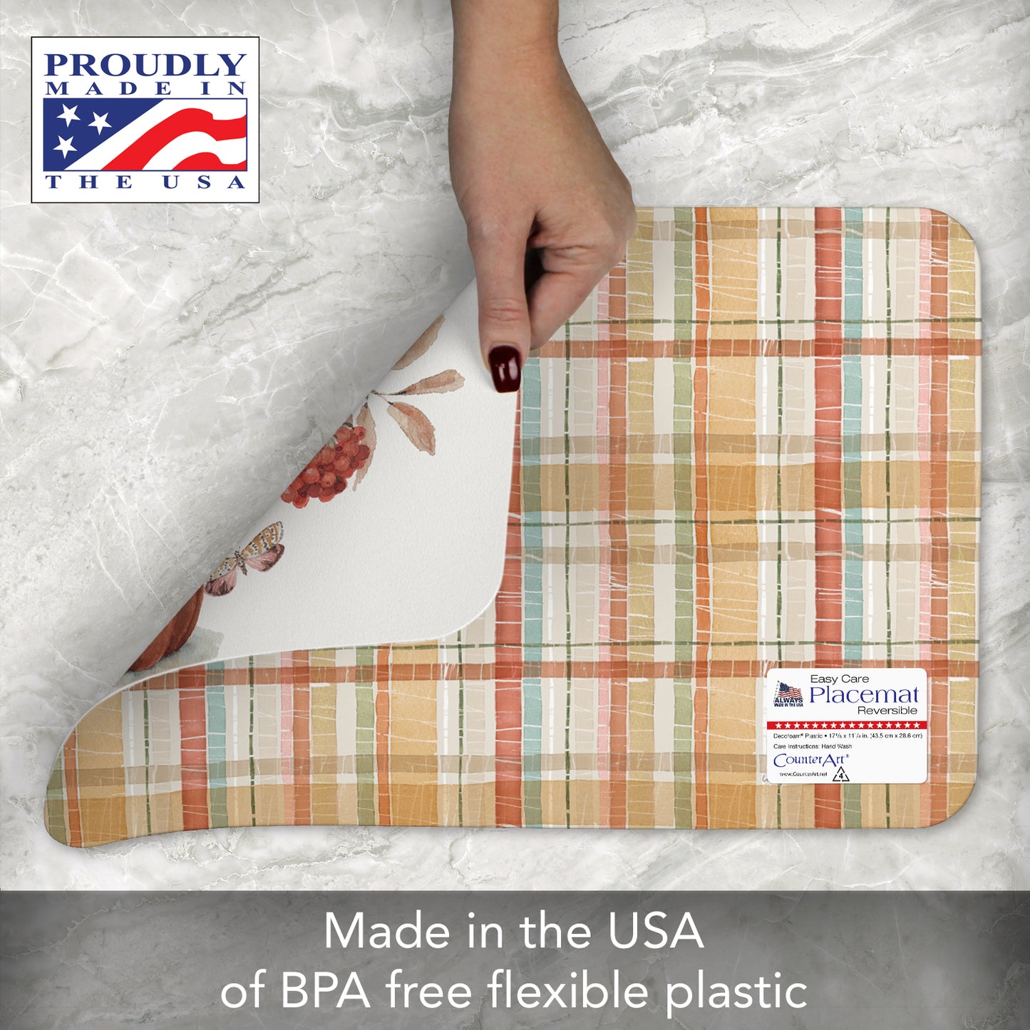 CounterArt Autumn in Nature 4 Pack Reversible Easy Care Placemats Made in the USA