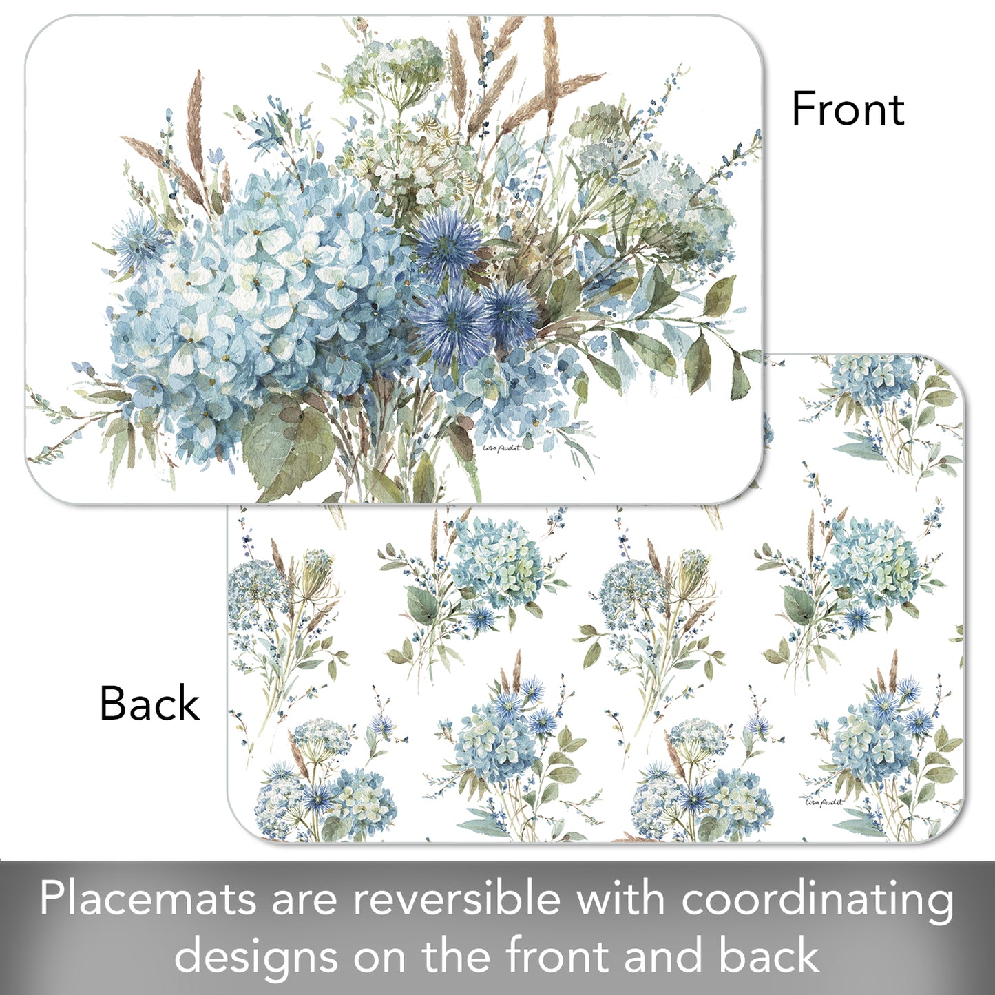 CounterArt Bohemian Blue 4 Pack Reversible Easy Care Flexible Placemats Made in the USA