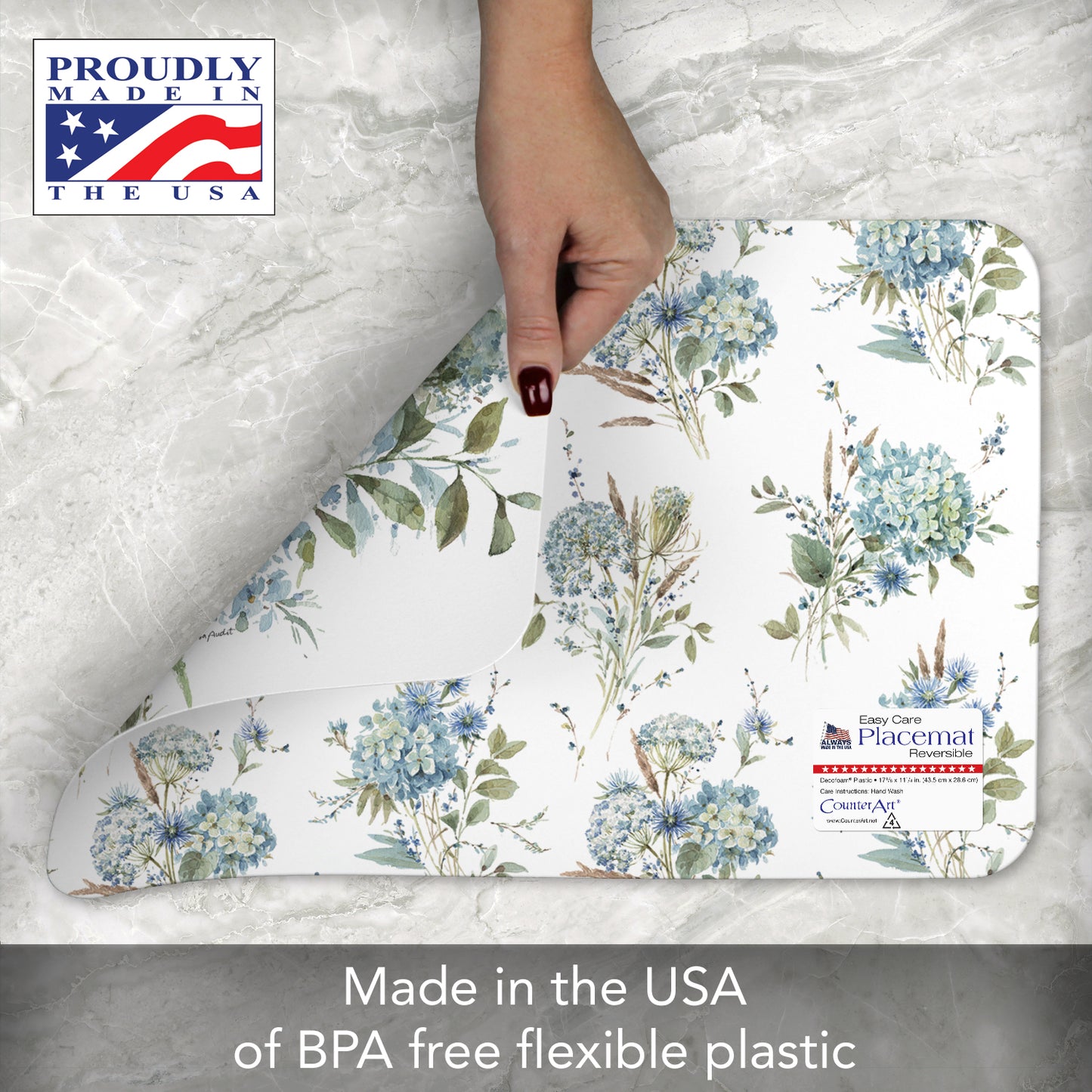 CounterArt Bohemian Blue 4 Pack Reversible Easy Care Flexible Placemats Made in the USA