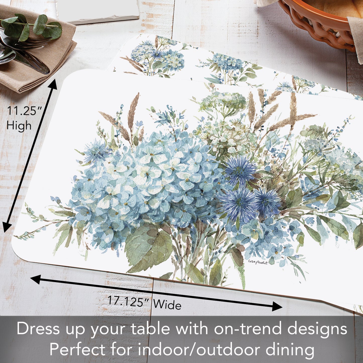 CounterArt Bohemian Blue 4 Pack Reversible Easy Care Flexible Placemats Made in the USA