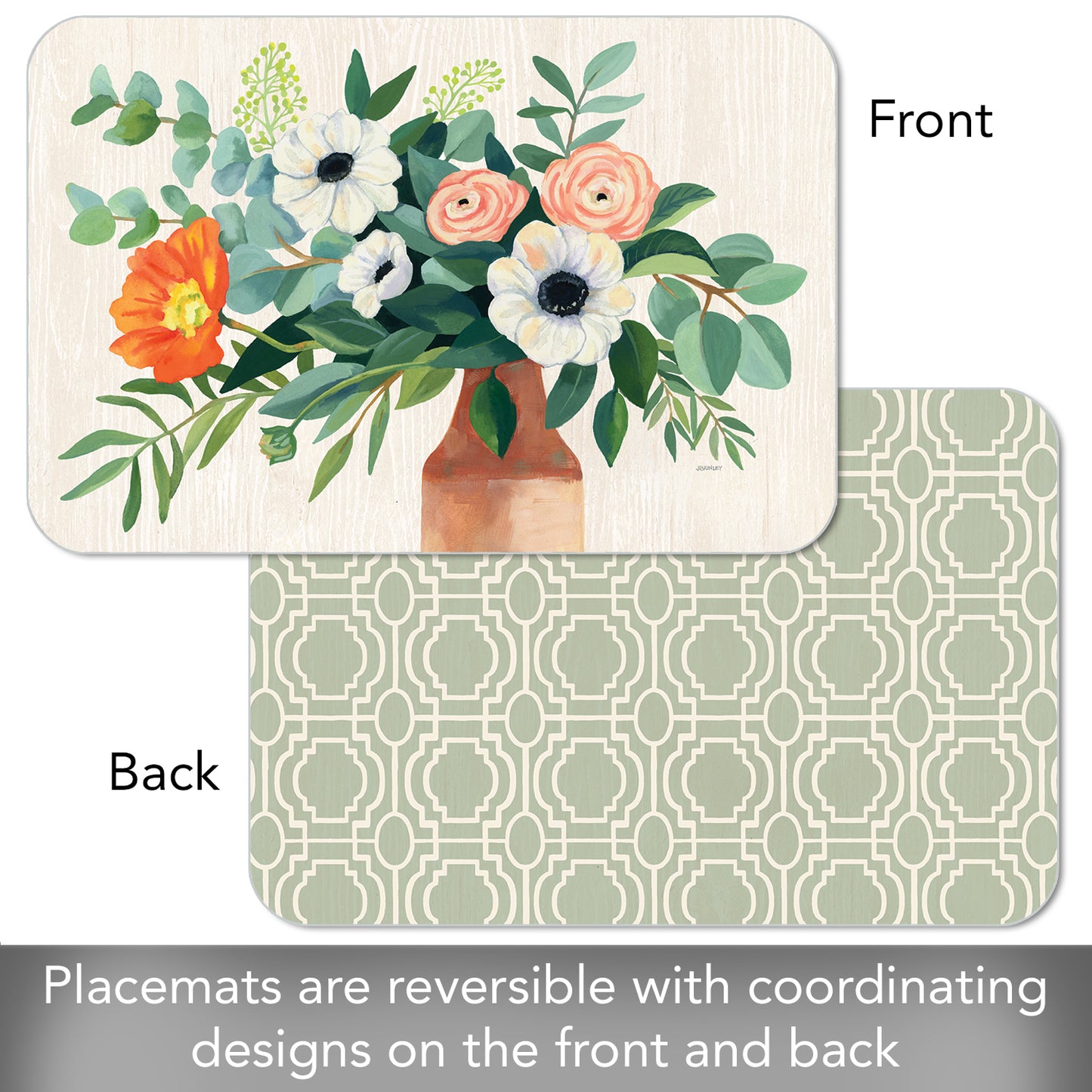 CounterArt Fresh Poppies 4 Pack Reversible Easy Care Flexible Placemats Made in the USA
