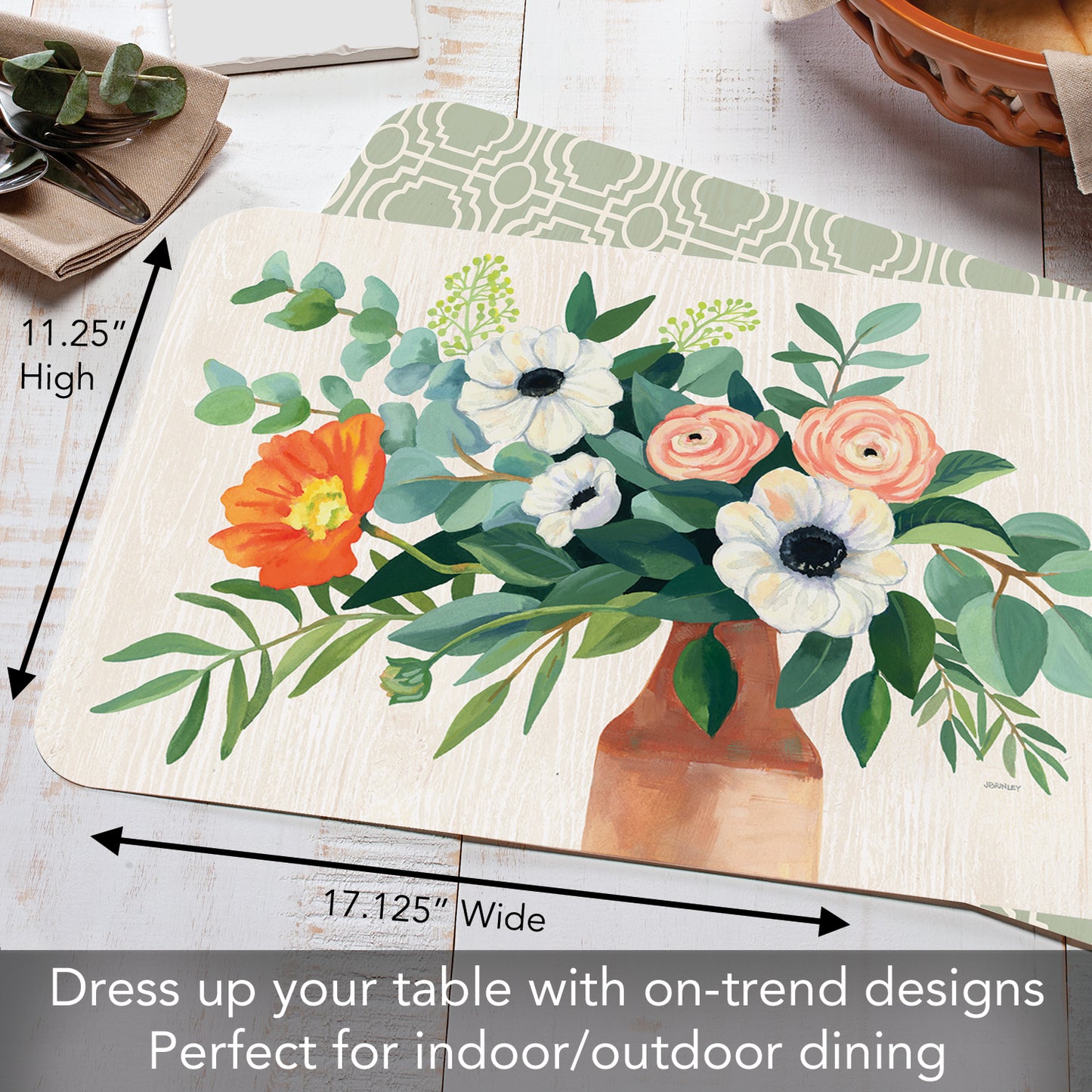 CounterArt Fresh Poppies 4 Pack Reversible Easy Care Flexible Placemats Made in the USA