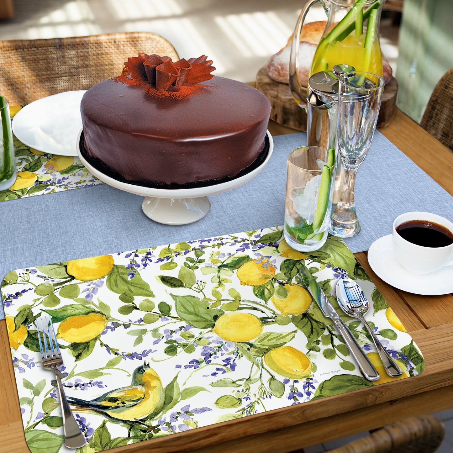 CounterArt Watercolor Lemons 4 Pack Reversible Easy Care Flexible Placemats Made in the USA
