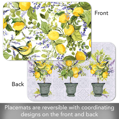 CounterArt Watercolor Lemons 4 Pack Reversible Easy Care Flexible Placemats Made in the USA