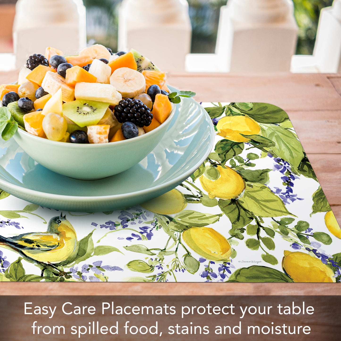 CounterArt Watercolor Lemons 4 Pack Reversible Easy Care Flexible Placemats Made in the USA