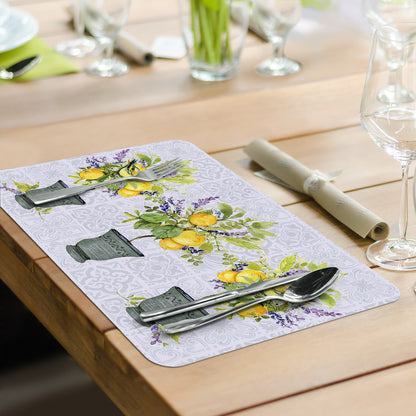 CounterArt Watercolor Lemons 4 Pack Reversible Easy Care Flexible Placemats Made in the USA