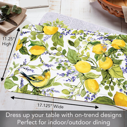 CounterArt Watercolor Lemons 4 Pack Reversible Easy Care Flexible Placemats Made in the USA