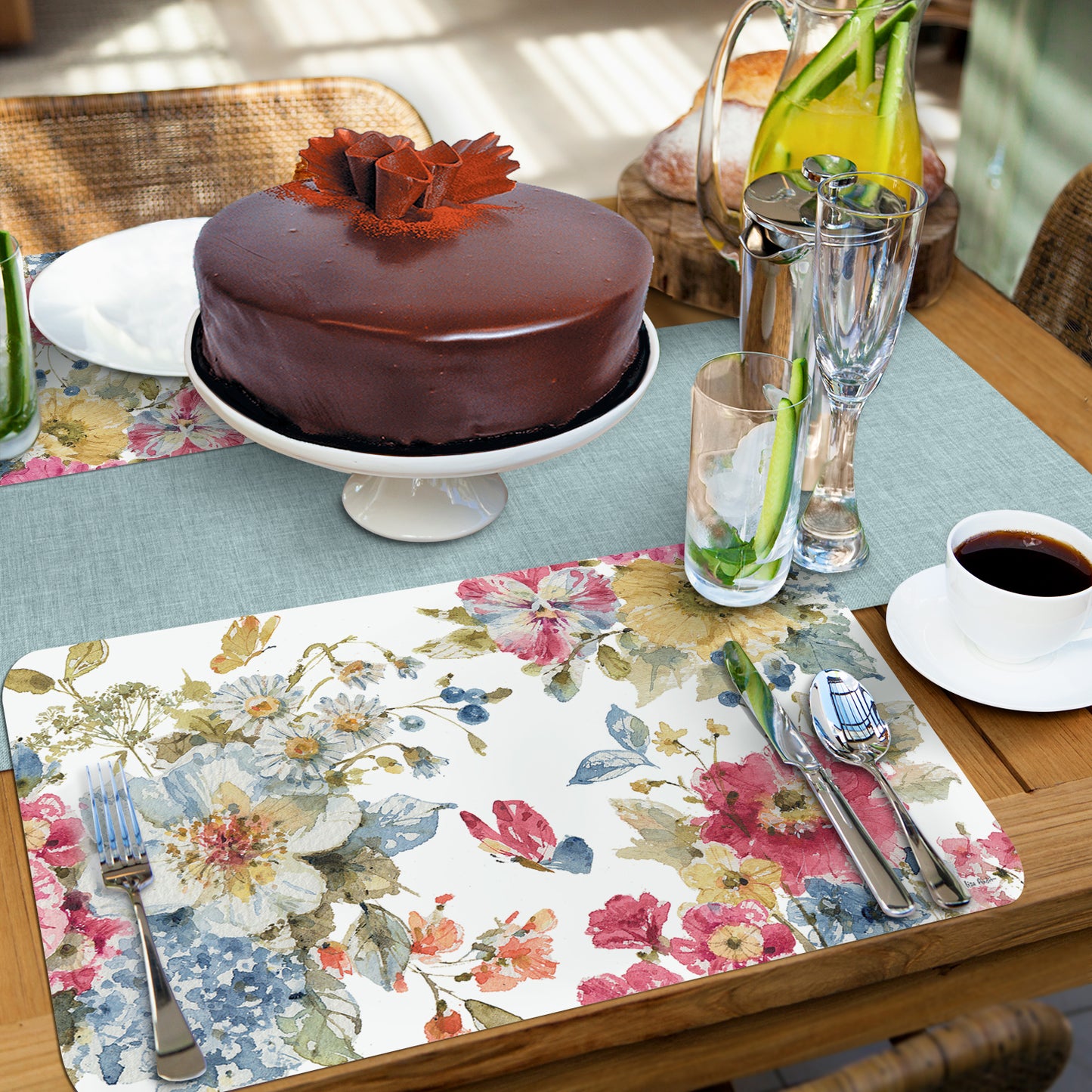 CounterArt Summer Garden 4 Pack Reversible Easy Care Flexible Placemats Made in the USA