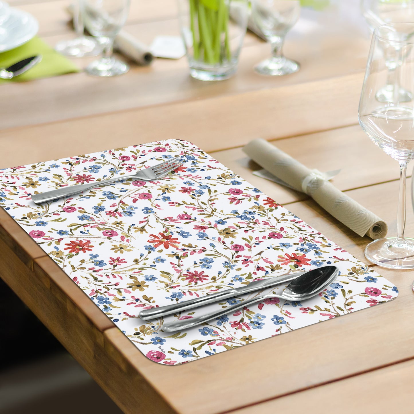 CounterArt Summer Garden 4 Pack Reversible Easy Care Flexible Placemats Made in the USA