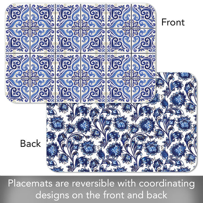 CounterArt Shades of Blue 4 Pack Reversible Easy Care Flexible Placemats Made in the USA