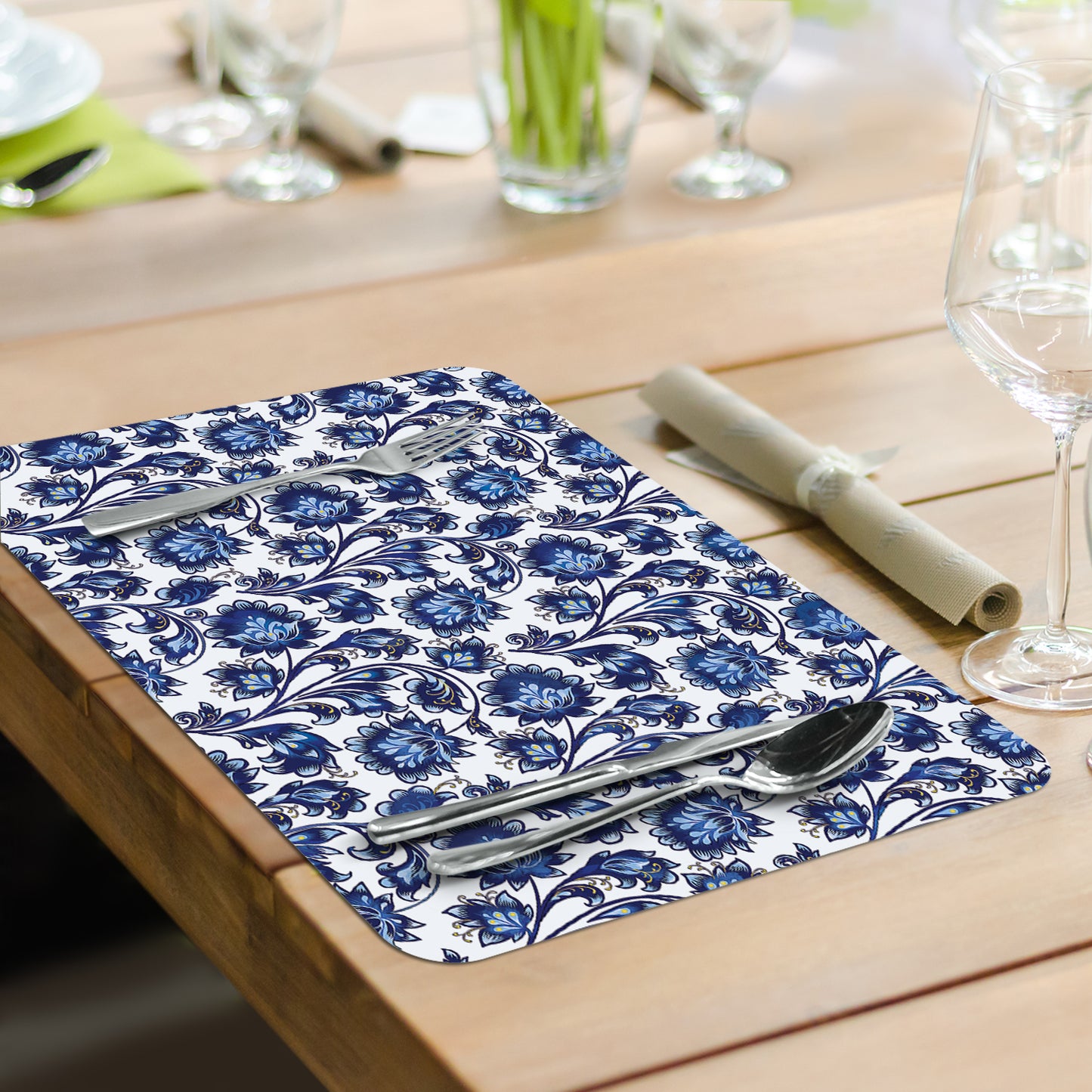 CounterArt Shades of Blue 4 Pack Reversible Easy Care Flexible Placemats Made in the USA
