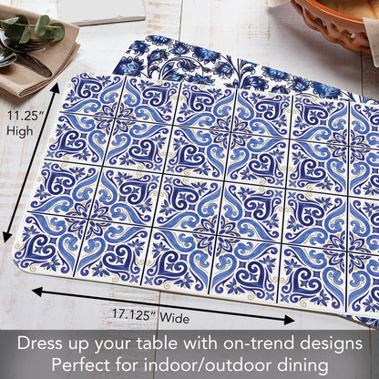 CounterArt Shades of Blue 4 Pack Reversible Easy Care Flexible Placemats Made in the USA