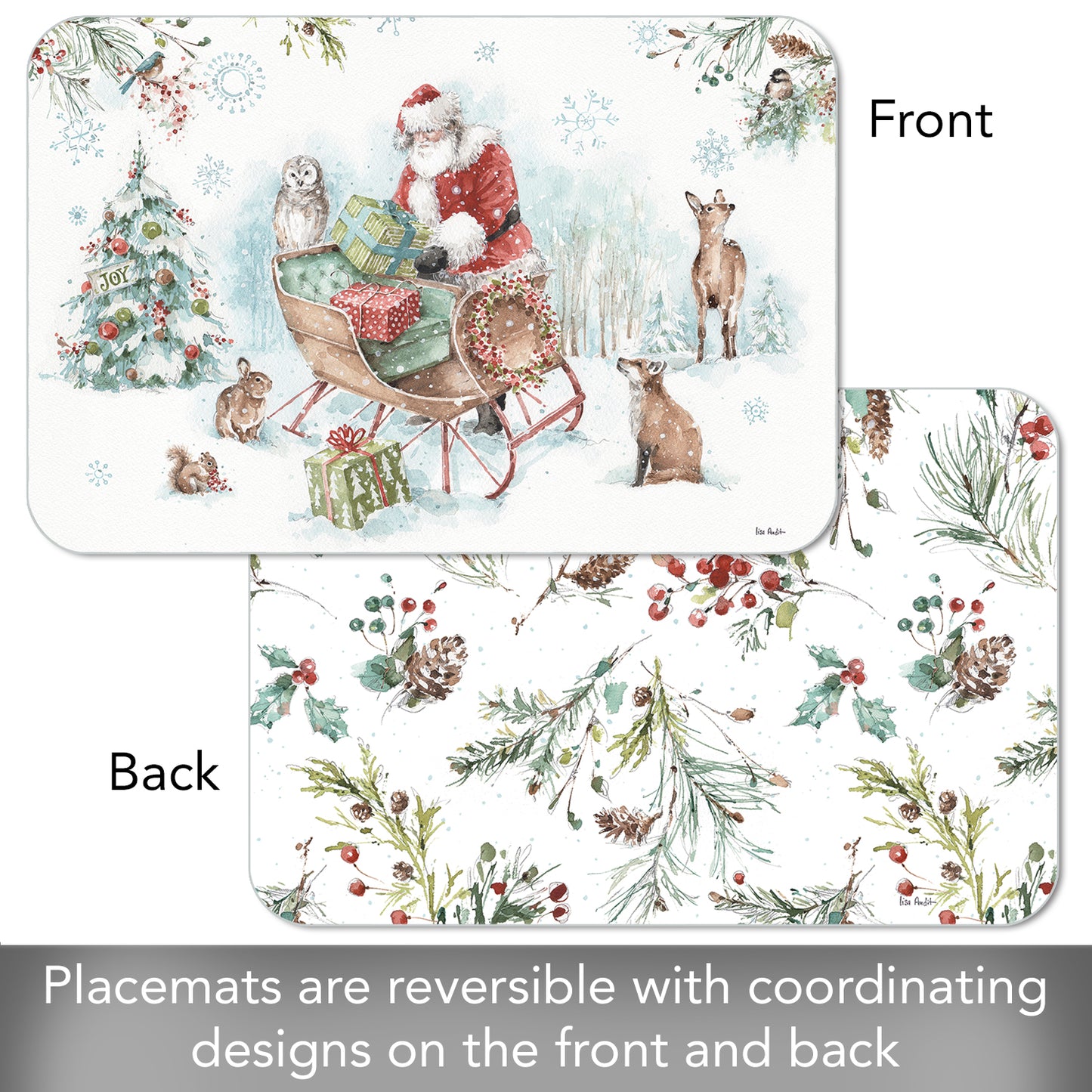 CounterArt Magical Holidays 4 Pack Reversible Easy Care Placemats Made in the USA