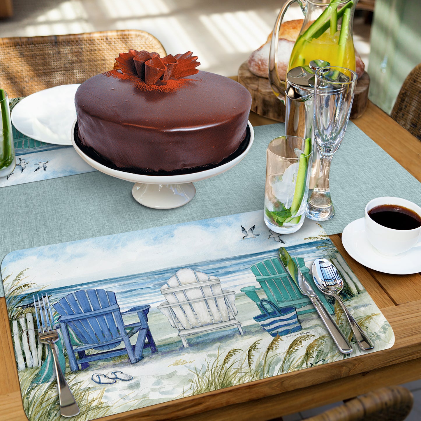 CounterArt Chairs by The Sea 4 Pack Reversible Easy Care Flexible Plastic Placemats Made in The USA BPA Free Easily Wipes Clean Multicolor
