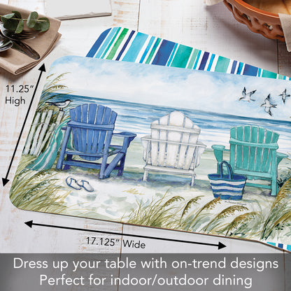 CounterArt Chairs by The Sea 4 Pack Reversible Easy Care Flexible Plastic Placemats Made in The USA BPA Free Easily Wipes Clean Multicolor