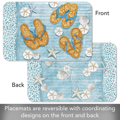 CounterArt Key Largo Sandals 4 Pack Reversible Easy Care Flexible Placemats Made in the USA