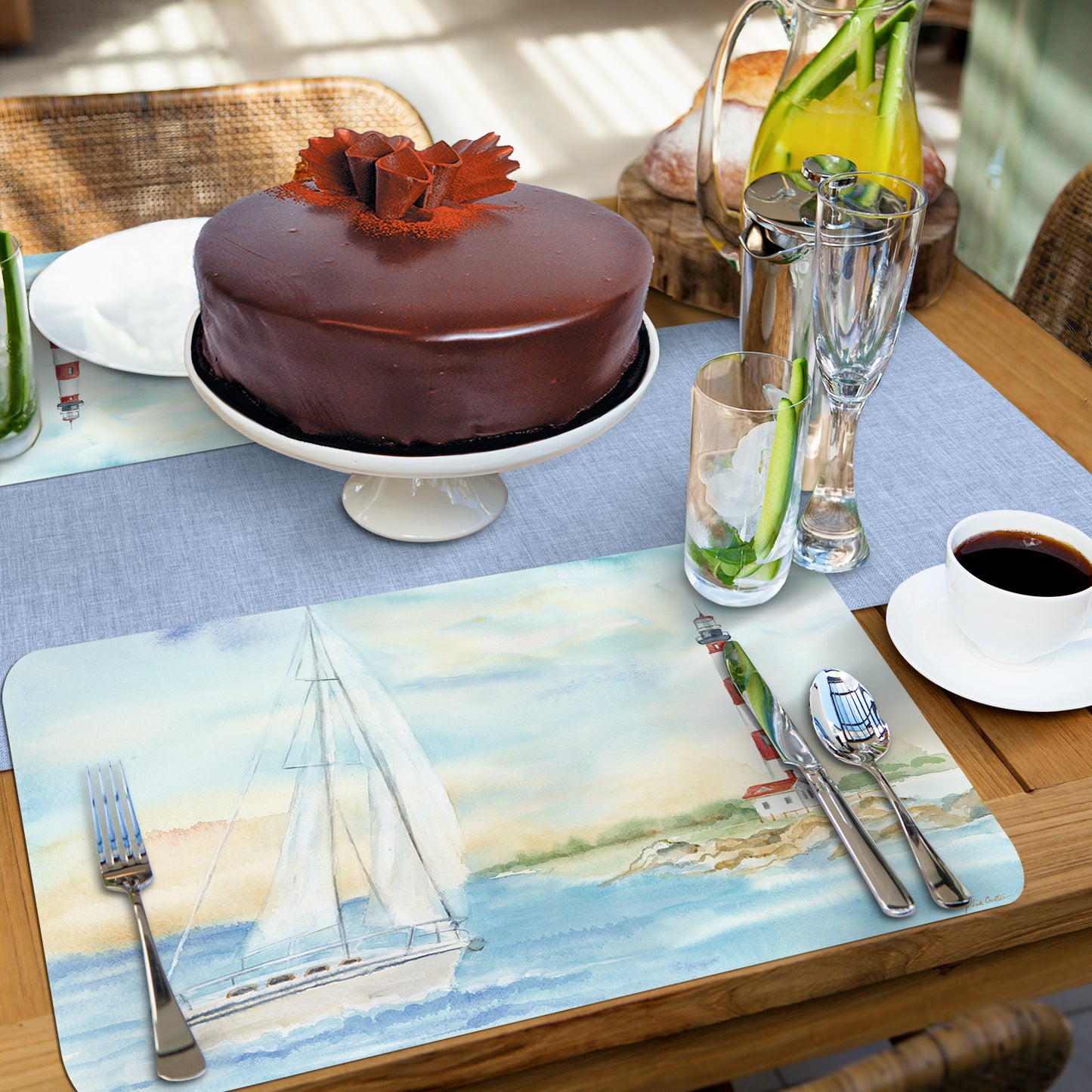 CounterArt Lighthouse Scene 4 Pack Reversible Easy Care Flexible Placemats Made in the USA