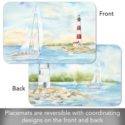 CounterArt Lighthouse Scene 4 Pack Reversible Easy Care Flexible Placemats Made in the USA