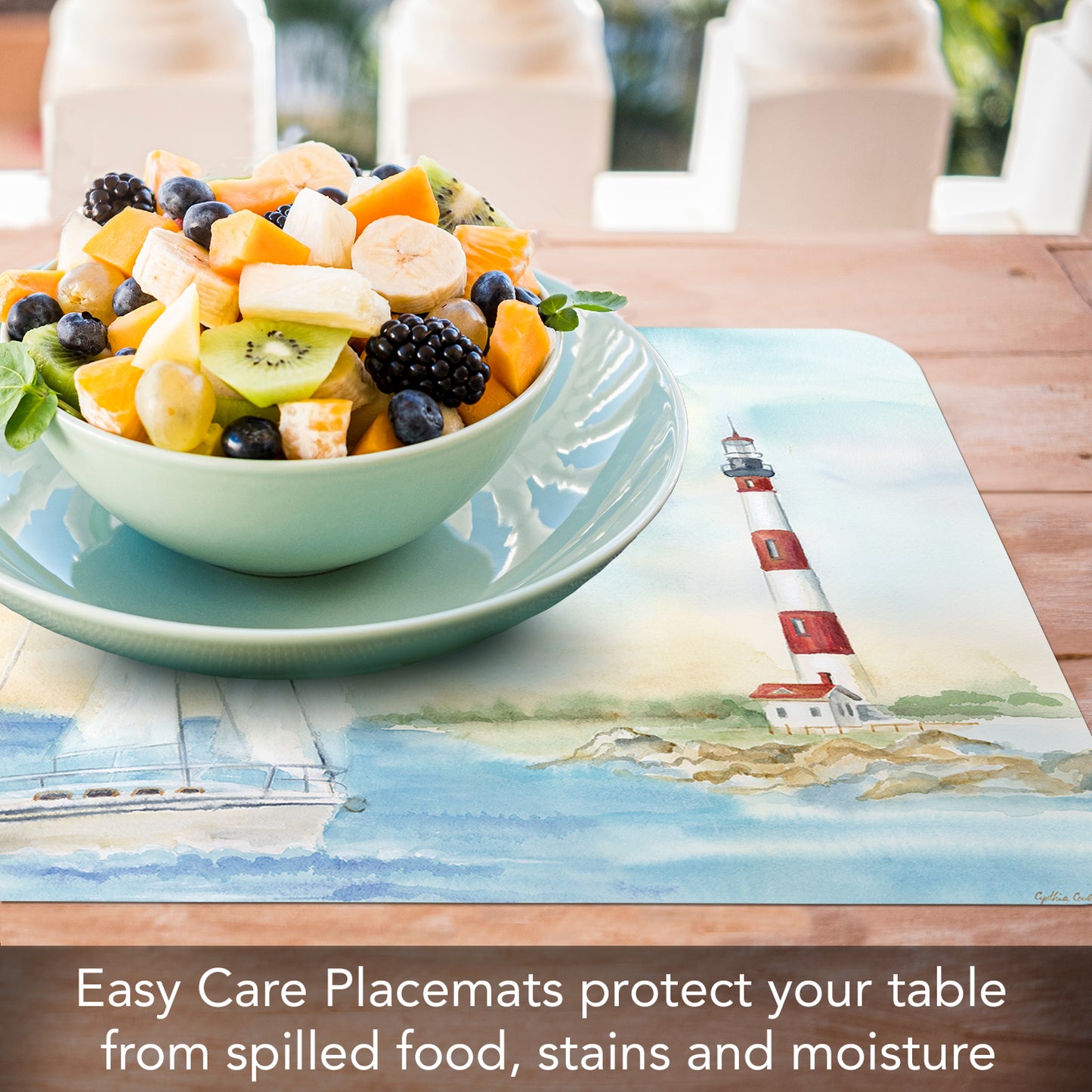 CounterArt Lighthouse Scene 4 Pack Reversible Easy Care Flexible Placemats Made in the USA