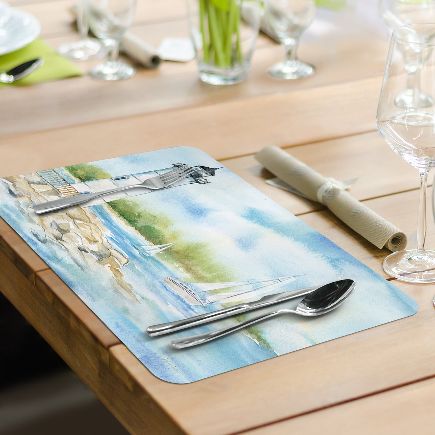 CounterArt Lighthouse Scene 4 Pack Reversible Easy Care Flexible Placemats Made in the USA