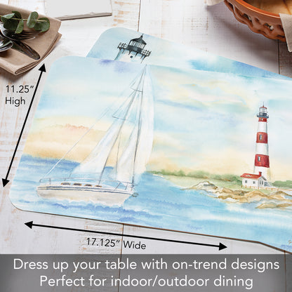 CounterArt Lighthouse Scene 4 Pack Reversible Easy Care Flexible Placemats Made in the USA