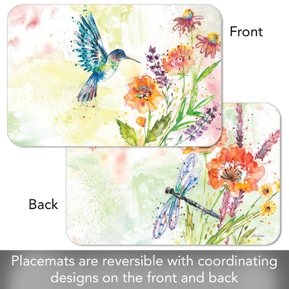 CounterArt Fanciful Flight 4 Pack Reversible Easy Care Flexible Plastic Placemats Made in The USA BPA Free Easily Wipes Clean