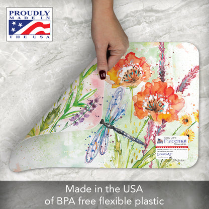 CounterArt Fanciful Flight 4 Pack Reversible Easy Care Flexible Plastic Placemats Made in The USA BPA Free Easily Wipes Clean