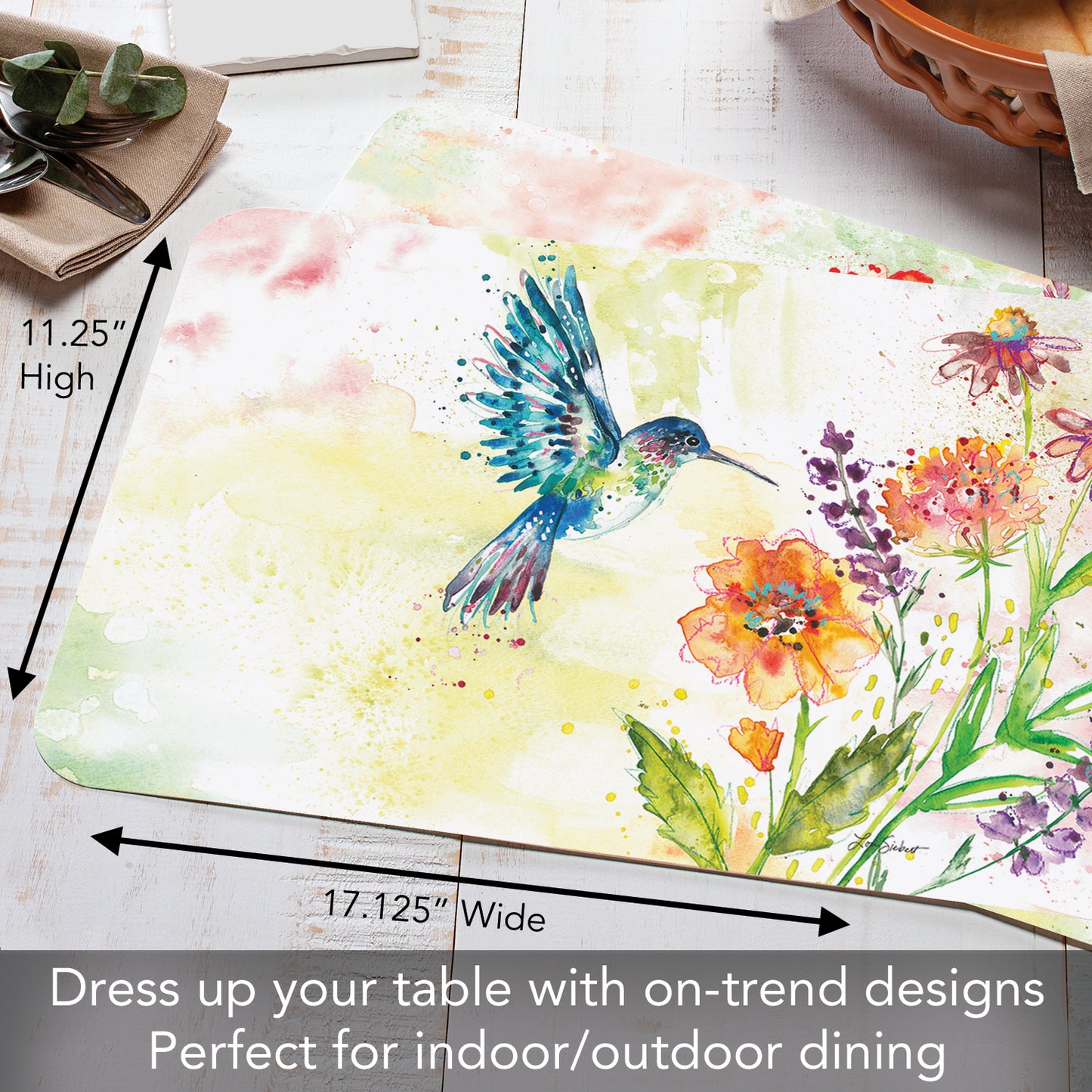 CounterArt Fanciful Flight 4 Pack Reversible Easy Care Flexible Plastic Placemats Made in The USA BPA Free Easily Wipes Clean