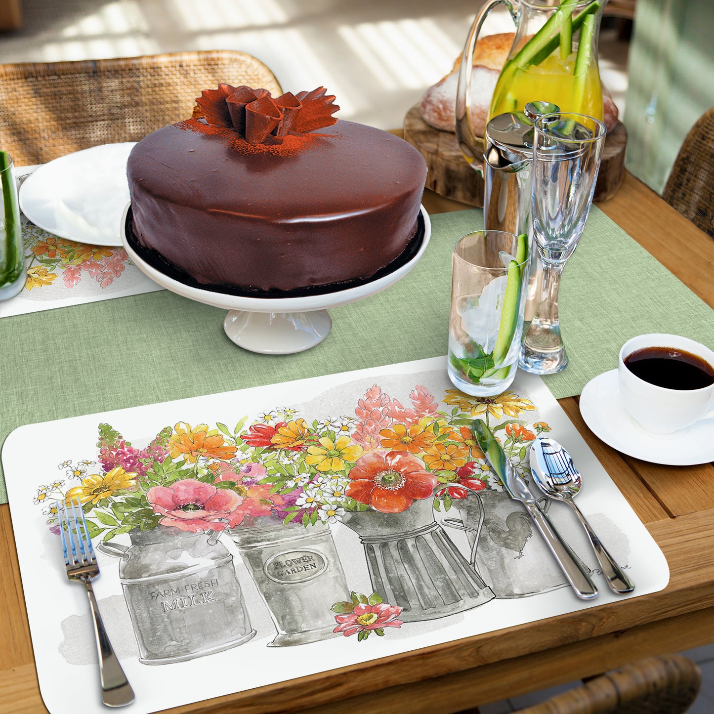 CounterArt Farmhouse Floral 4 Pack Reversible Easy Care Flexible Placemats Made in the USA