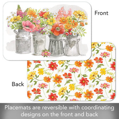 CounterArt Farmhouse Floral 4 Pack Reversible Easy Care Flexible Placemats Made in the USA