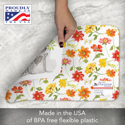 CounterArt Farmhouse Floral 4 Pack Reversible Easy Care Flexible Placemats Made in the USA