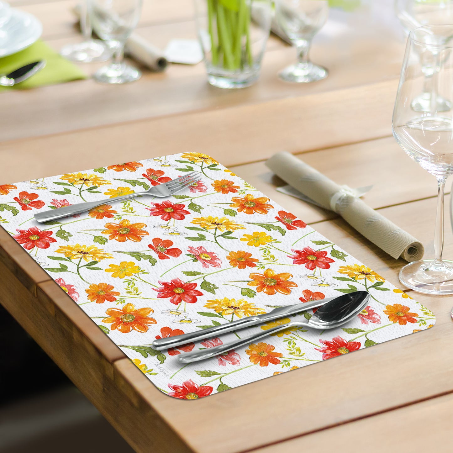CounterArt Farmhouse Floral 4 Pack Reversible Easy Care Flexible Placemats Made in the USA