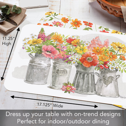 CounterArt Farmhouse Floral 4 Pack Reversible Easy Care Flexible Placemats Made in the USA
