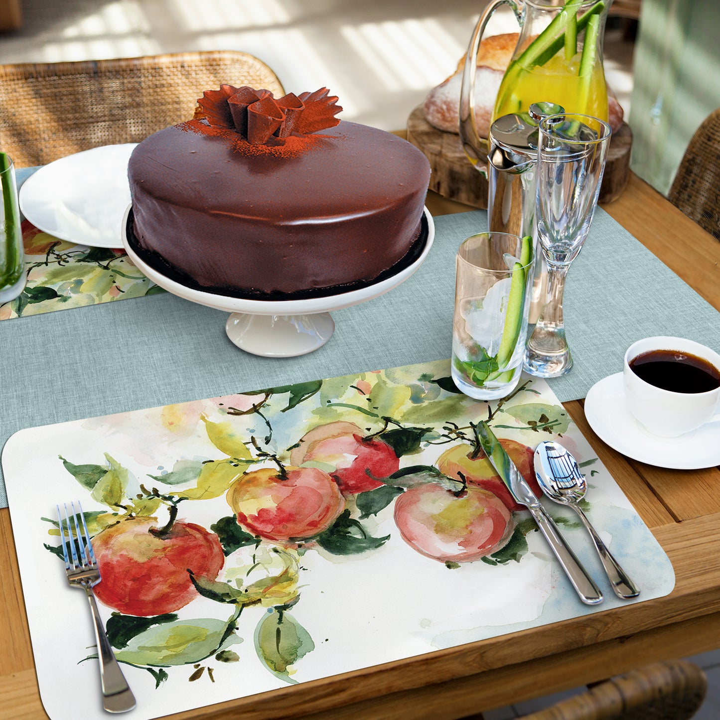 CounterArt Watercolor Fruit 4 Pack Reversible Easy Care Flexible Placemats Made in the USA