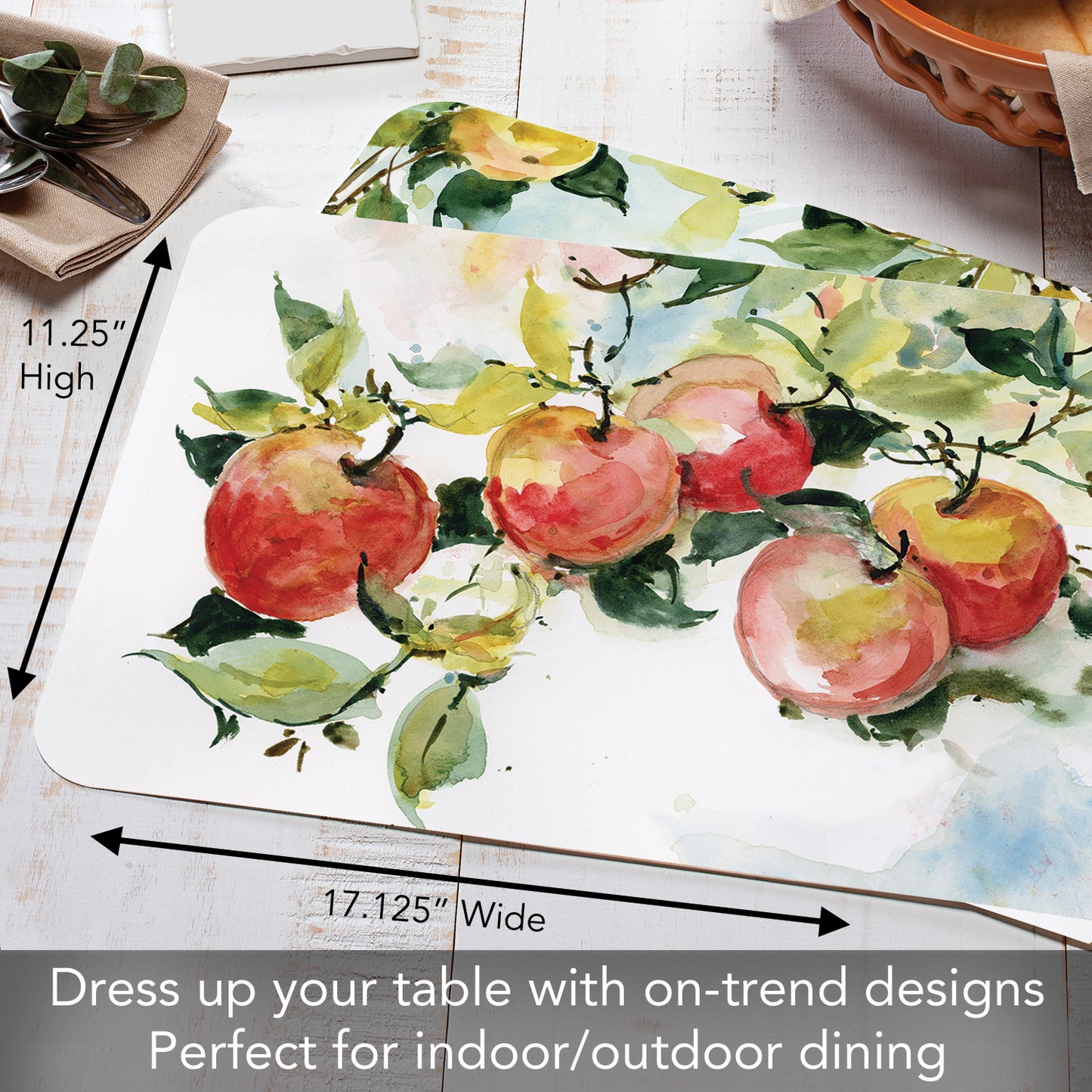 CounterArt Watercolor Fruit 4 Pack Reversible Easy Care Flexible Placemats Made in the USA