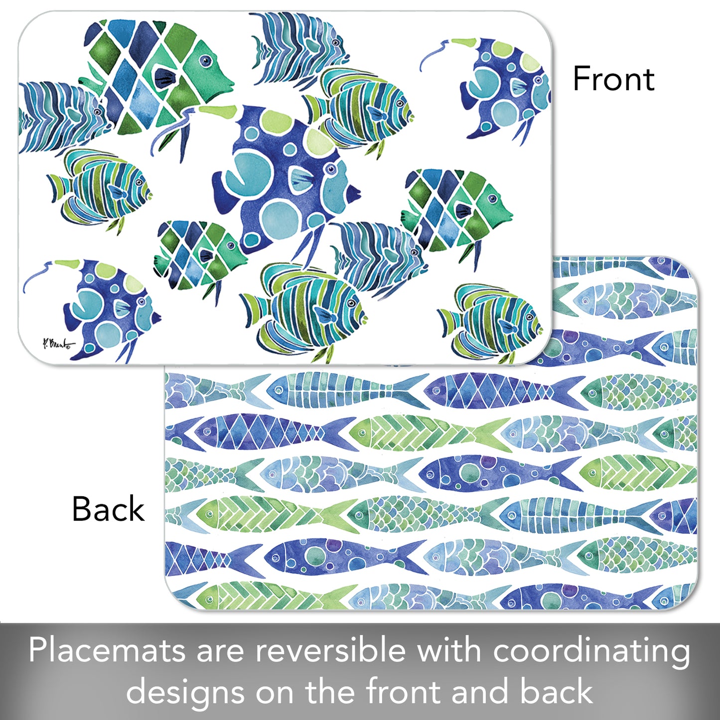 CounterArt Tahiti Fish 4 Pack Reversible Easy Care Flexible Placemats Made in the USA