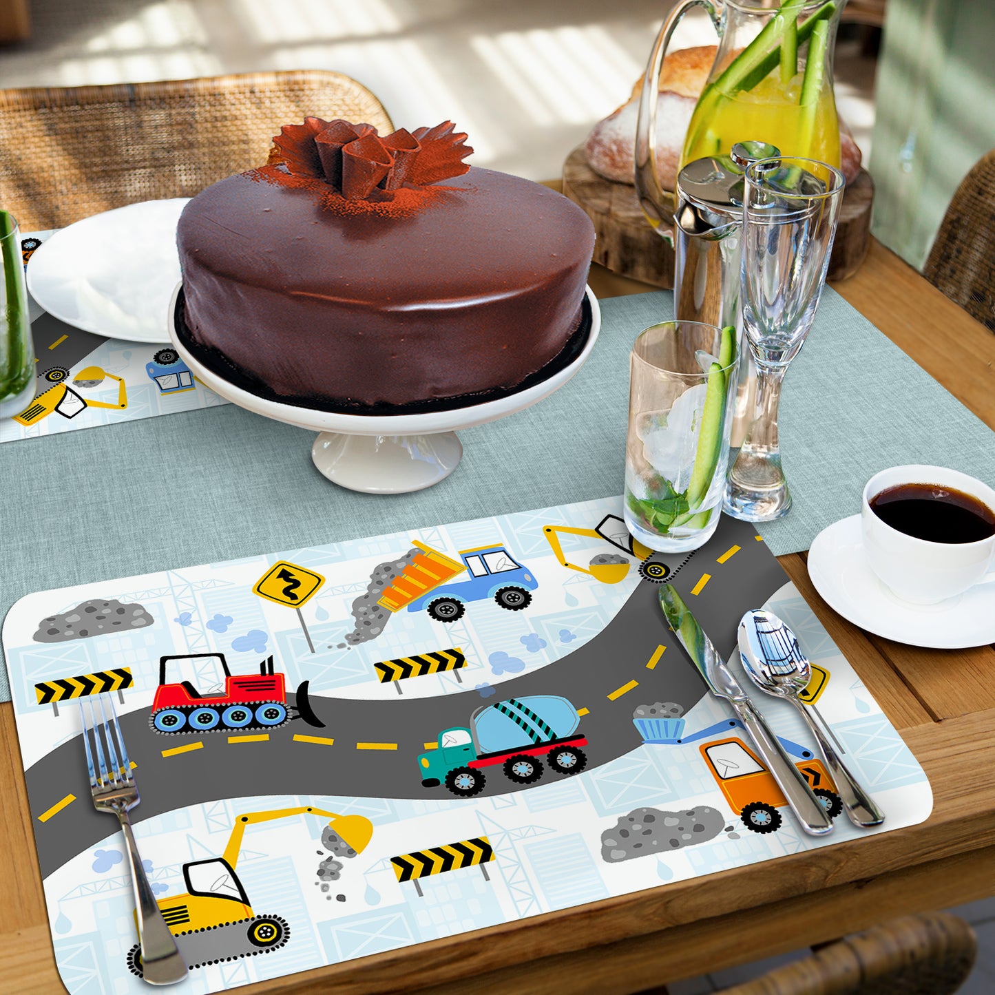 CounterArt Kids Construction Trucks 4 Pack Reversible Easy Care Flexible Placemats Made in the USA