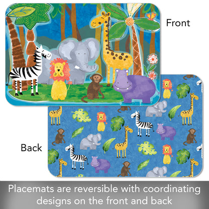 CounterArt Kids Jungle Friends 4 Pack Reversible Easy Care Flexible Placemats Made in the USA