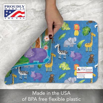 CounterArt Kids Jungle Friends 4 Pack Reversible Easy Care Flexible Placemats Made in the USA