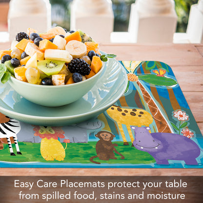 CounterArt Kids Jungle Friends 4 Pack Reversible Easy Care Flexible Placemats Made in the USA